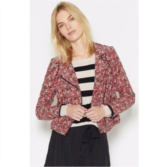 Joie Printed Silk Floral Frona Moto Bomber Jacket Women's Size Small